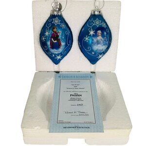 Disney Frozen Heirloom Glass Ornament Olaf Elsa Anna Set of 2 Bradford Exchange